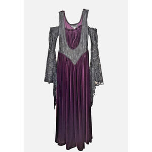 Subterranea Plum Velvet Black Lace Gothic Medieval Renaissance Dress Sz L EUC